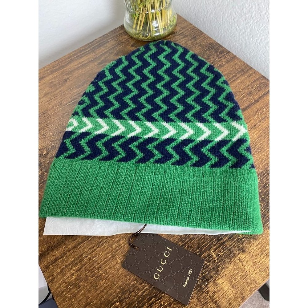 Gucci Green Gg Wool Winter Hat Size M (197933) Wat